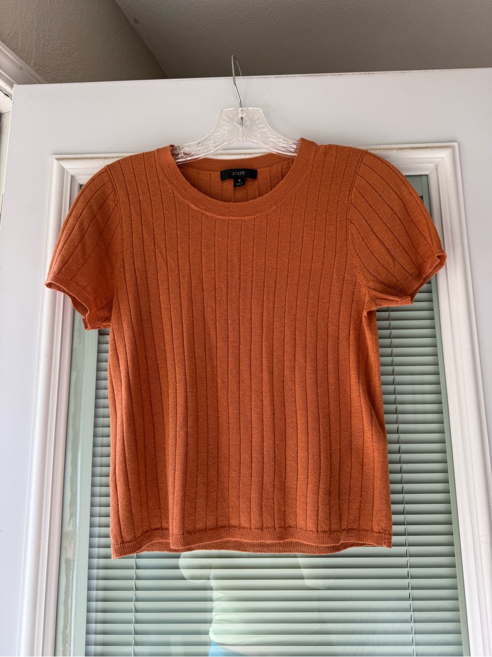 J.Crew Silk Cashmere Ribbed Short-Sleeve Sweater – Pumpkin – Small